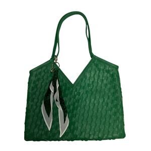 White House Black Market Women's Green Woven Vegan Leather Shoulder Bag